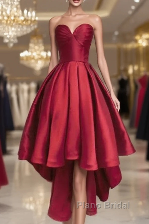 Wine Red Pretty High Low Party Dresses, Wine Red Homecoming Dresses, Lace-Up Junior Formal Prom Dresses Main image
