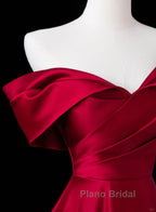 Wine Red Satin A-Line Formal Prom Dresses, Wine Red Evening Dresses Formal Dresses