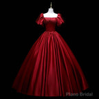 Wine Red Satin Beaded Ball Gown Sweet 16 Dress, Wine Red Evening Formal Dress