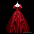 Wine Red Satin Beaded Ball Gown Sweet 16 Dress, Wine Red Evening Formal Dress