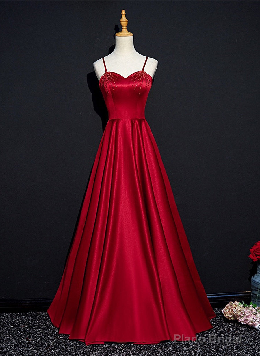 Wine Red Satin Beaded Sweetheart Party Dress, A-line Wine Red Prom Dress Secondary image
