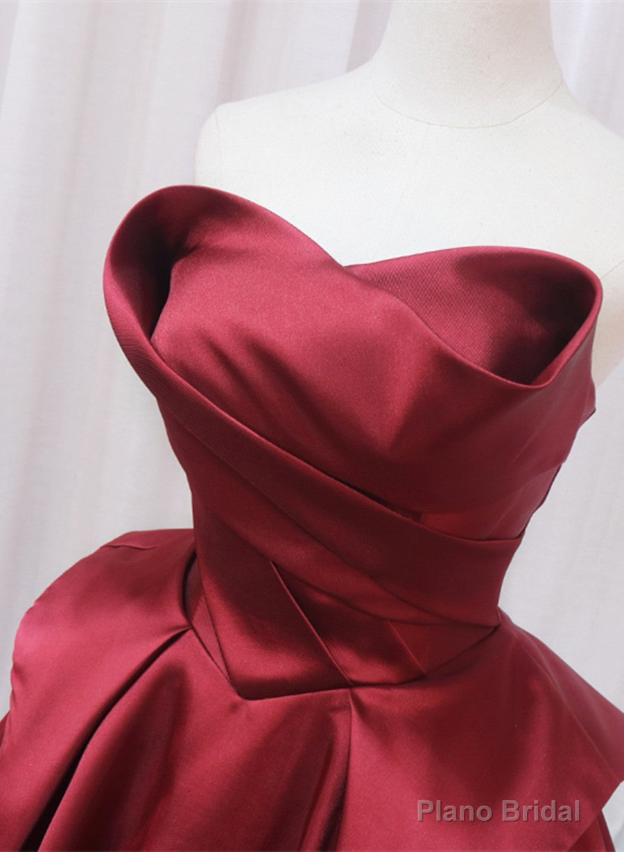 Wine Red Satin Long Party Dress, A-line Wine Red Prom Dress Secondary image