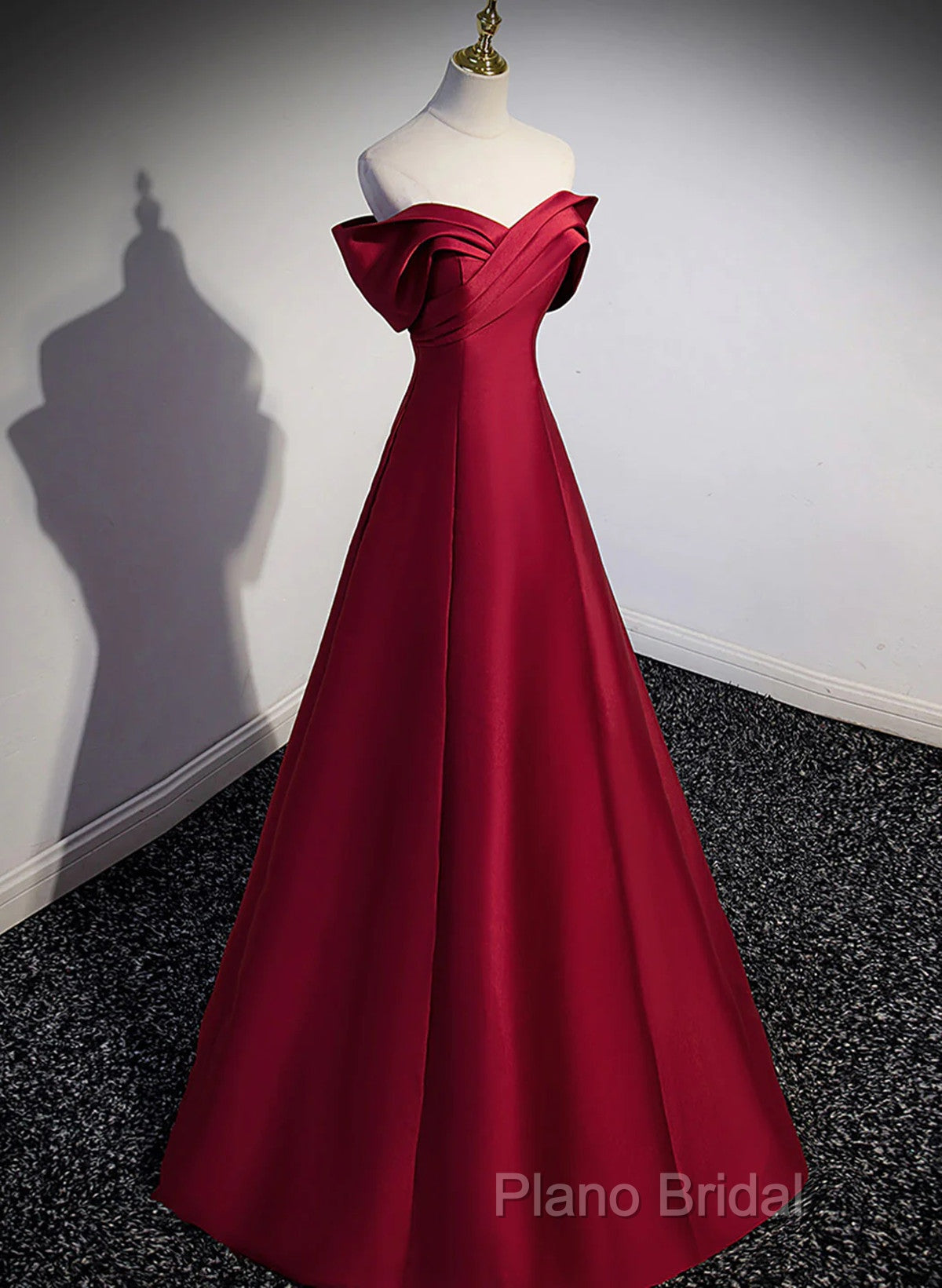 Wine Red Satin Long Party Dresses, A-Line Wine Red Satin Formal Prom Dresses Secondary image
