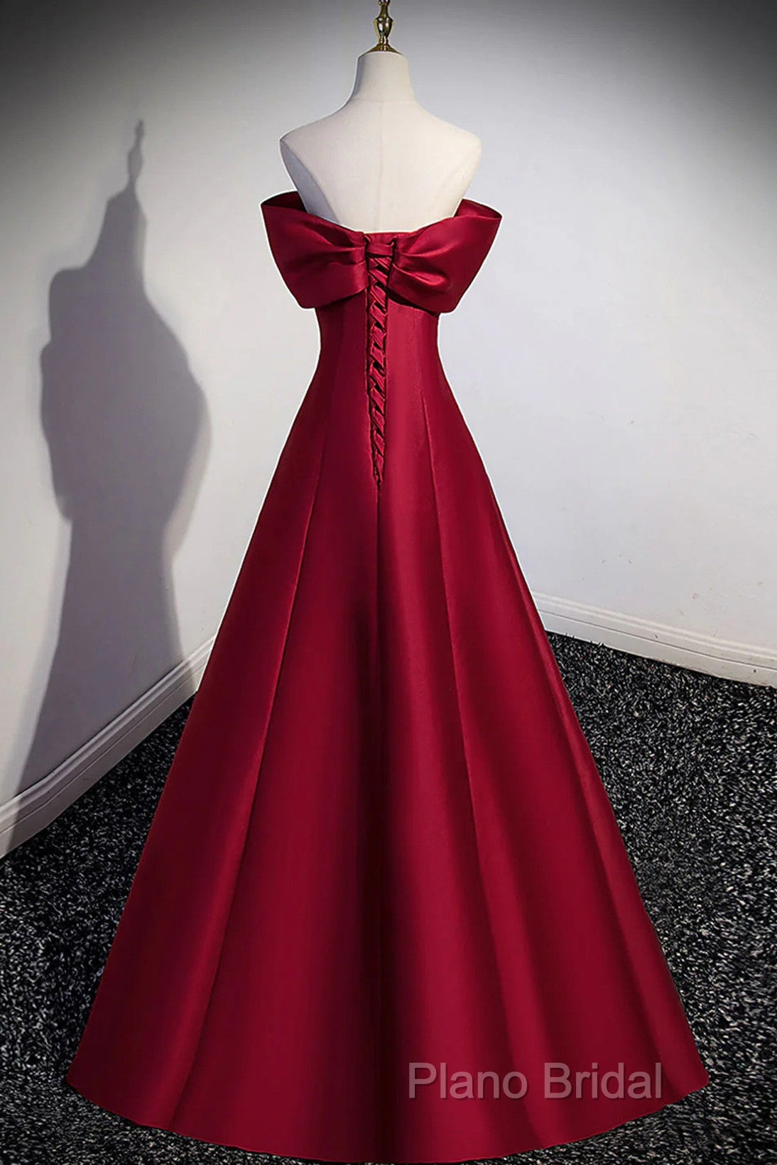 Wine Red Satin Long Party Dresses, A-Line Wine Red Satin Formal Prom Dresses