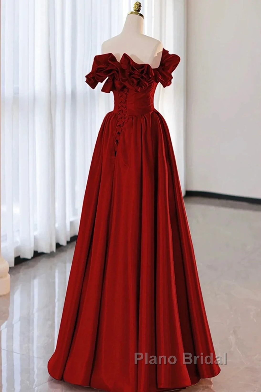Wine Red Satin Long Formal Prom Dresses Party Dresses, Wine Red A-Line Long Wedding Party Dresses Secondary image