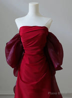 Wine Red Satin Scoop Long Formal Dress, Wine Red Long Evening Dress Prom Dress