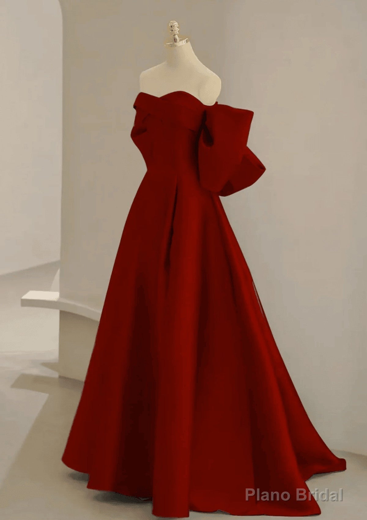 Wine Red Satin Sweetheart Long A-Line Prom Dress, Wine Red Evening Dress Secondary image