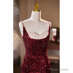 Wine Red Sequins Mermaid Long Formal Dress, Wine Red Evening Dress Party Dress