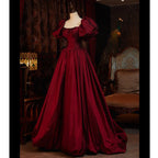 Wine Red Short Sleeves Floor Length Long Formal Evening Dresses, Ball Gown Formal Dresses