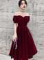 Wine Red Short Velvet Formal Evening Dresses, Off Shoulder Formal Prom Dresses Bridesmaid Dresses