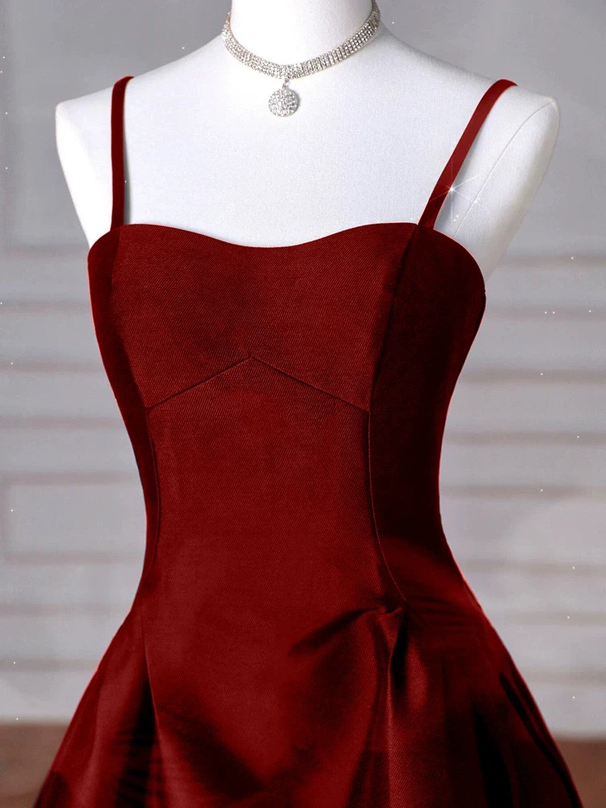 Wine Red Straps A-Line Floor Length Simple Party Dresses, Wine Red Satin Formal Prom Dresses