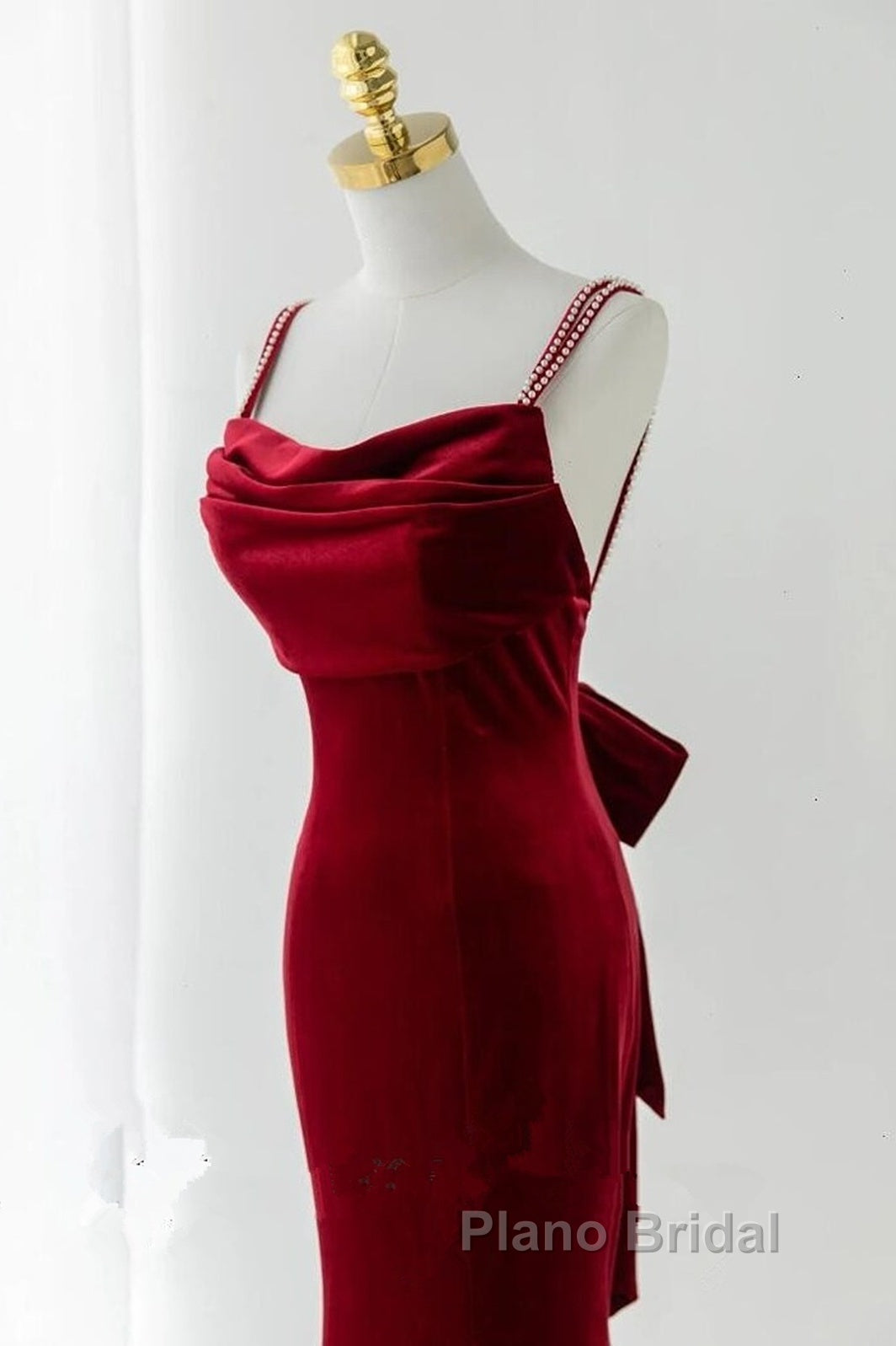 Wine Red Straps Low Back Mermaid Long Party Dresses, Wine Red Evening Dresses Secondary image