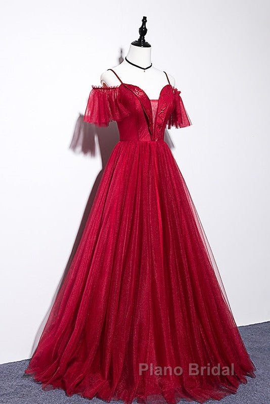 Wine Red Straps Off Shoulder Long Formal Prom Dresses Party Dresses, Formal Gown Evening Dresses Secondary image
