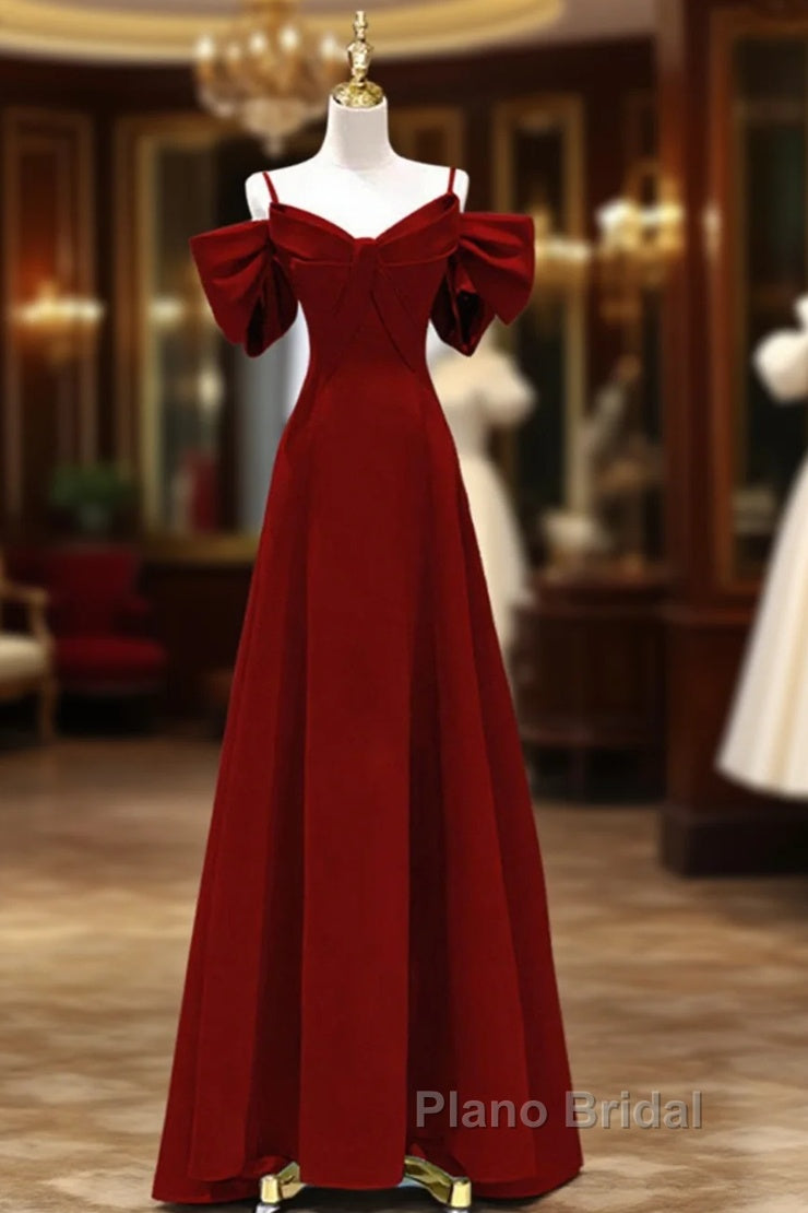 Wine Red Straps Sweetheart Long Formal Dresses, A-Line Wine Red Formal Prom Dresses Main image