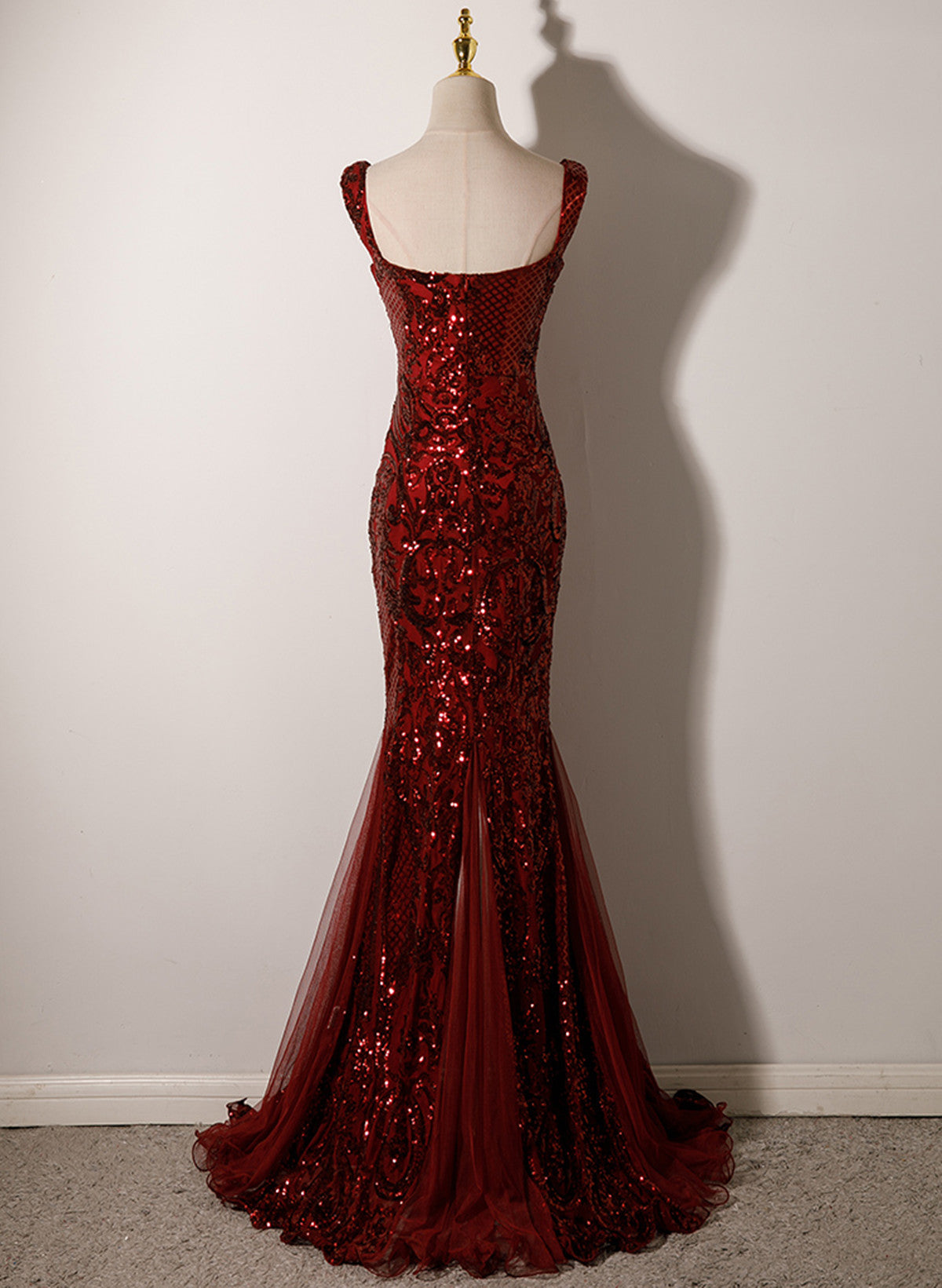 Wine Red Straps Sweetheart Mermaid Long Party Dresses, Wine Red Sequins Formal Prom Dresses Secondary image
