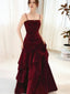 Wine Red Straps Velvet Long Formal Dresses, Wine Red Velvet Layers Formal Prom Dresses Formal Evening Dresses