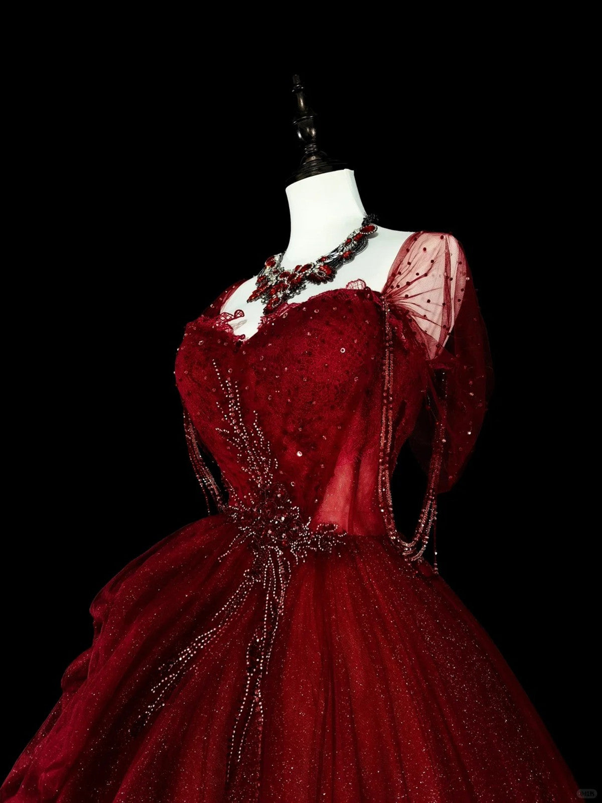 Wine Red Sweetheart Beaded Tulle Formal Dresses, Off Shoulder Sweet 16 Dresses Main image