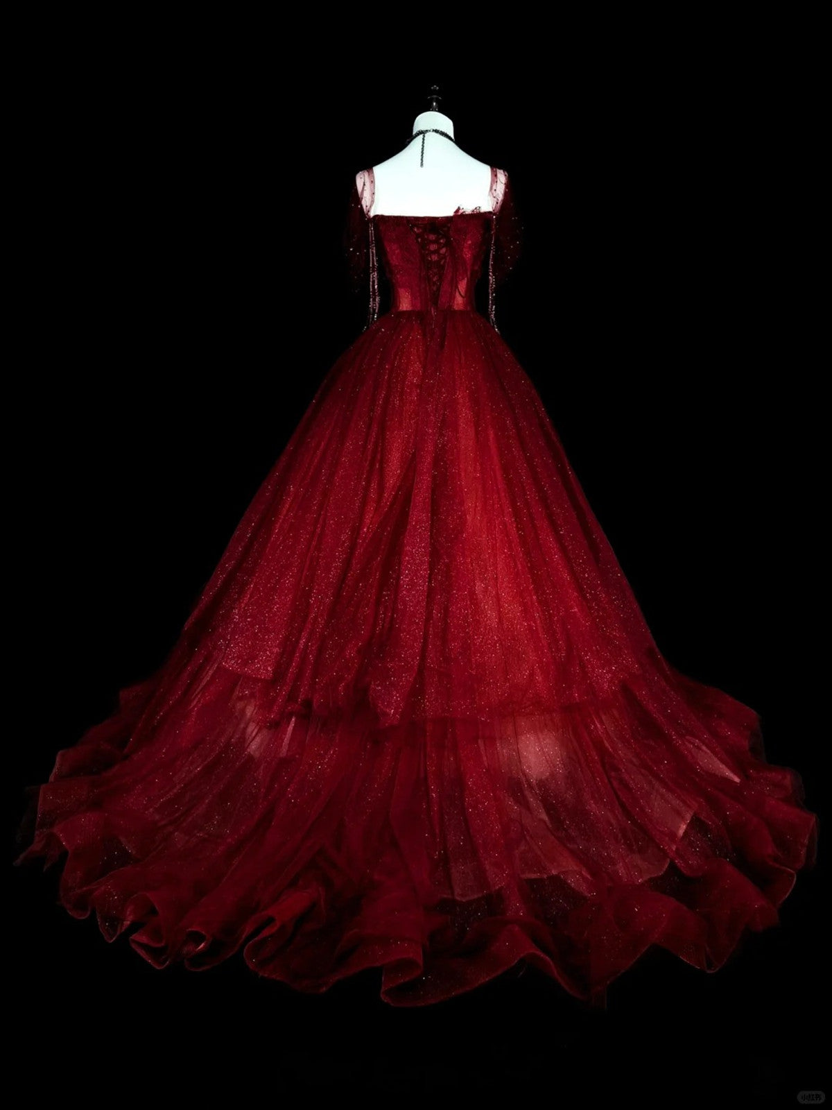Wine Red Sweetheart Beaded Tulle Formal Dresses, Off Shoulder Sweet 16 Dresses