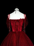 Wine Red Sweetheart Beaded Tulle Formal Dresses, Off Shoulder Sweet 16 Dresses