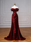 Wine Red Sweetheart Floor Length Party Dresses, Off Shoulder Wine Red Satin Formal Prom Dresses