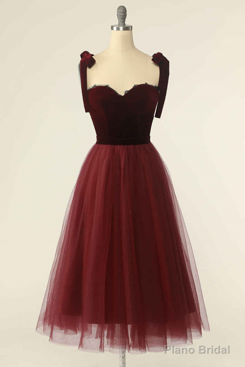 Wine Red Sweetheart Tie-Strap A-Line Short Prom Dress Secondary image