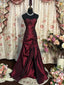 Wine Red Taffeta Scoop Long Formal Dresses, Wine Red Taffeta A-Line Formal Prom Dresses Formal Evening Dresses