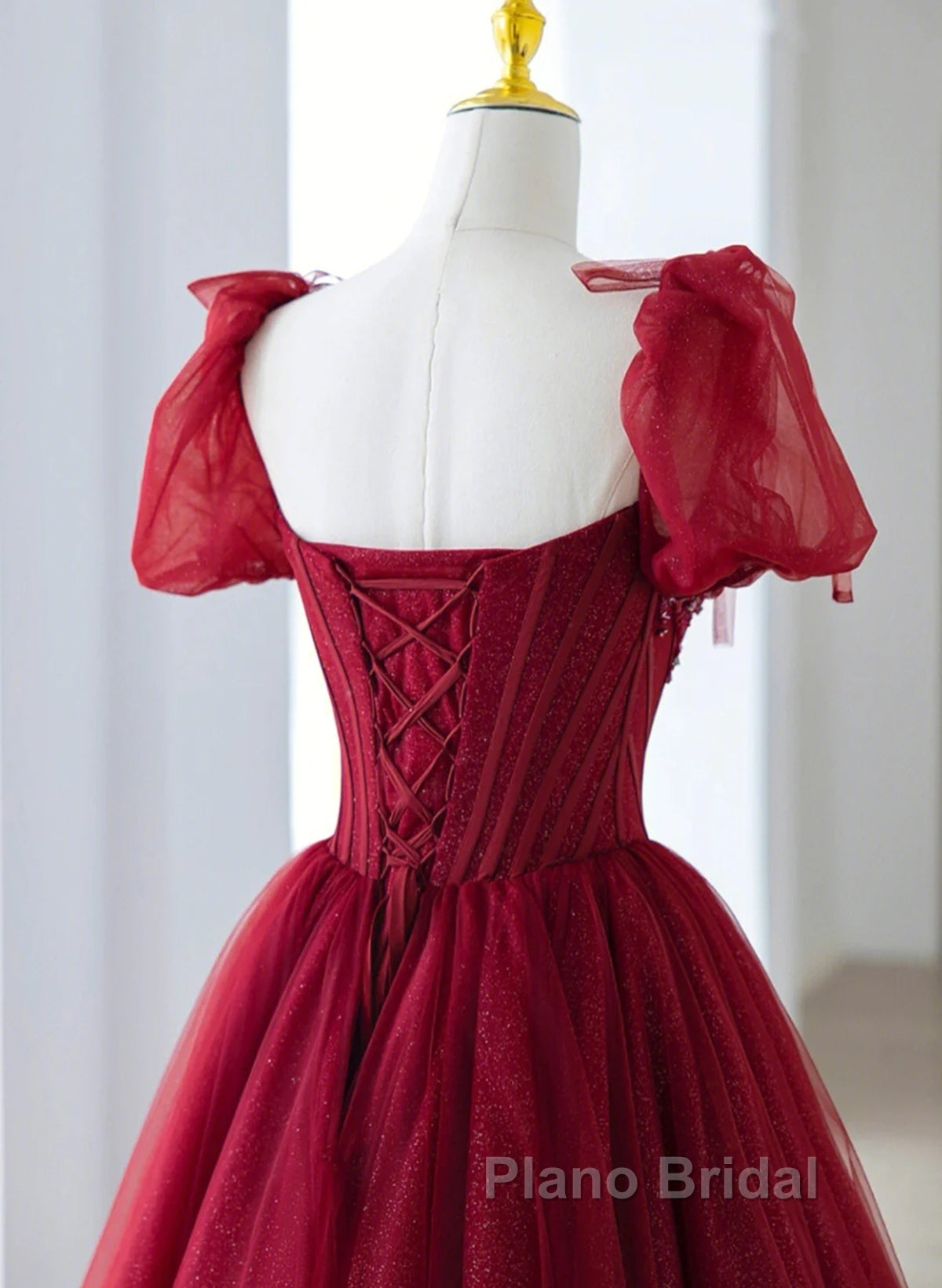 Wine Red Tulle Beaded Long Formal Prom Dresses, A-Line Sweetheart Formal Evening Dresses