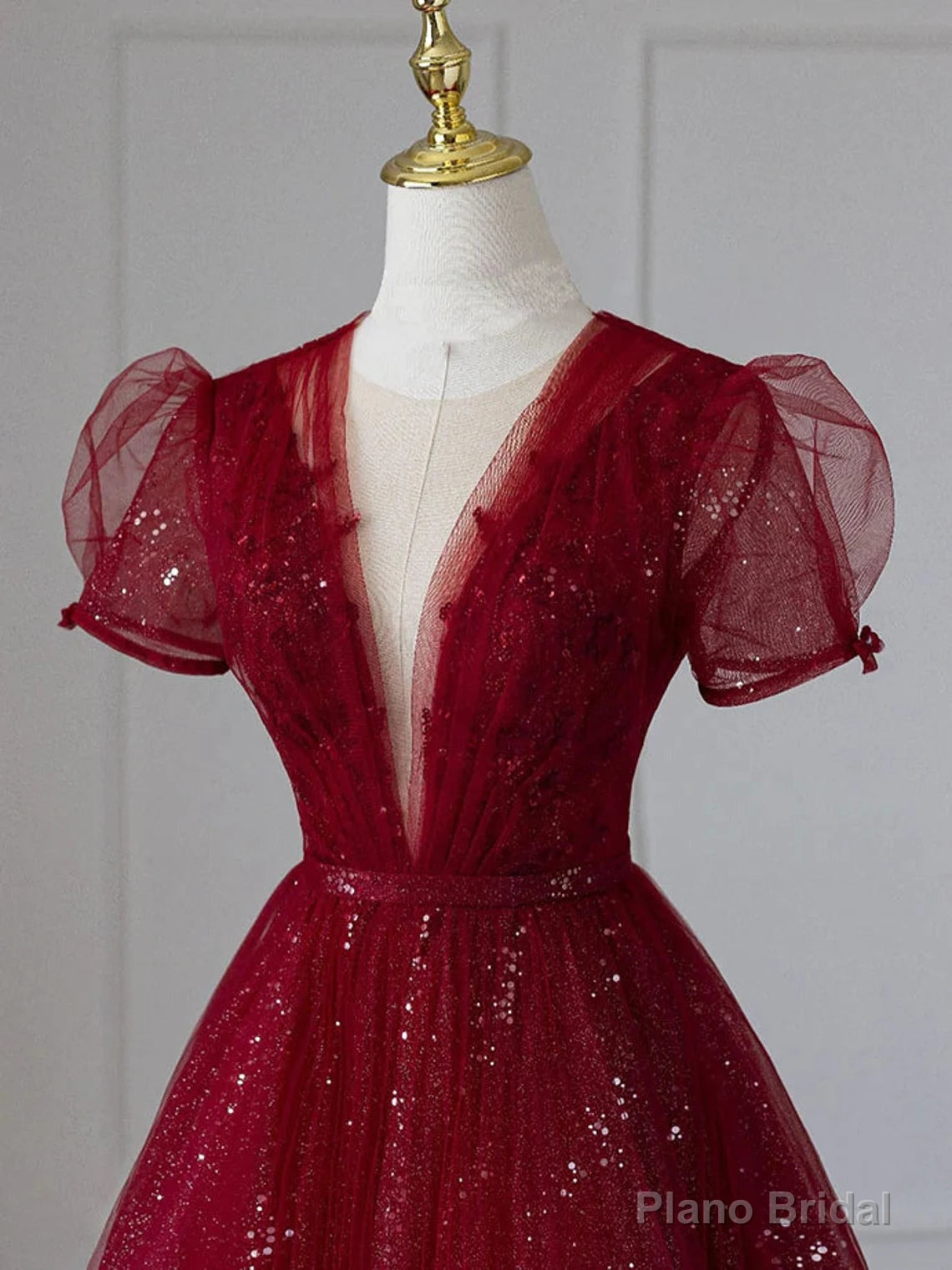 Wine Red Tulle Cap Sleeves Bridesmaid Dress, Wine Red Long Prom Dress Secondary image