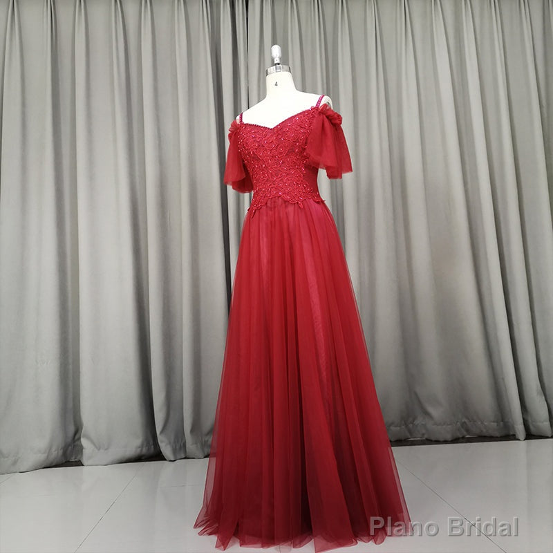 Wine Red Tulle Long Party Dress, Handmade Prom Dress Main image
