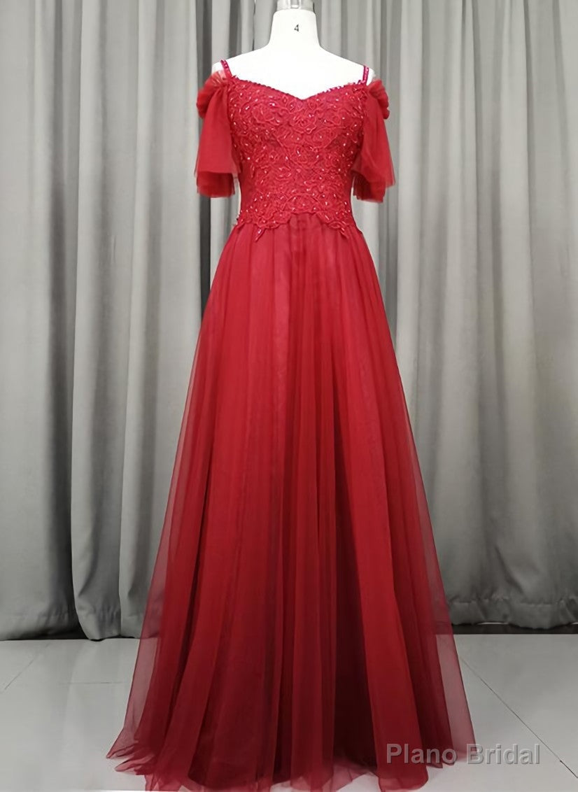 Wine Red Tulle Long Party Dress, Handmade Prom Dress Secondary image