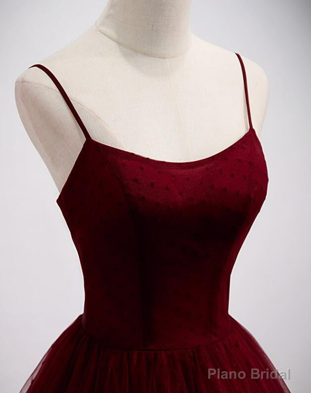 Wine Red Tulle Straps Long Evening Dress Party Dress,Wine Red Prom Dress Secondary image
