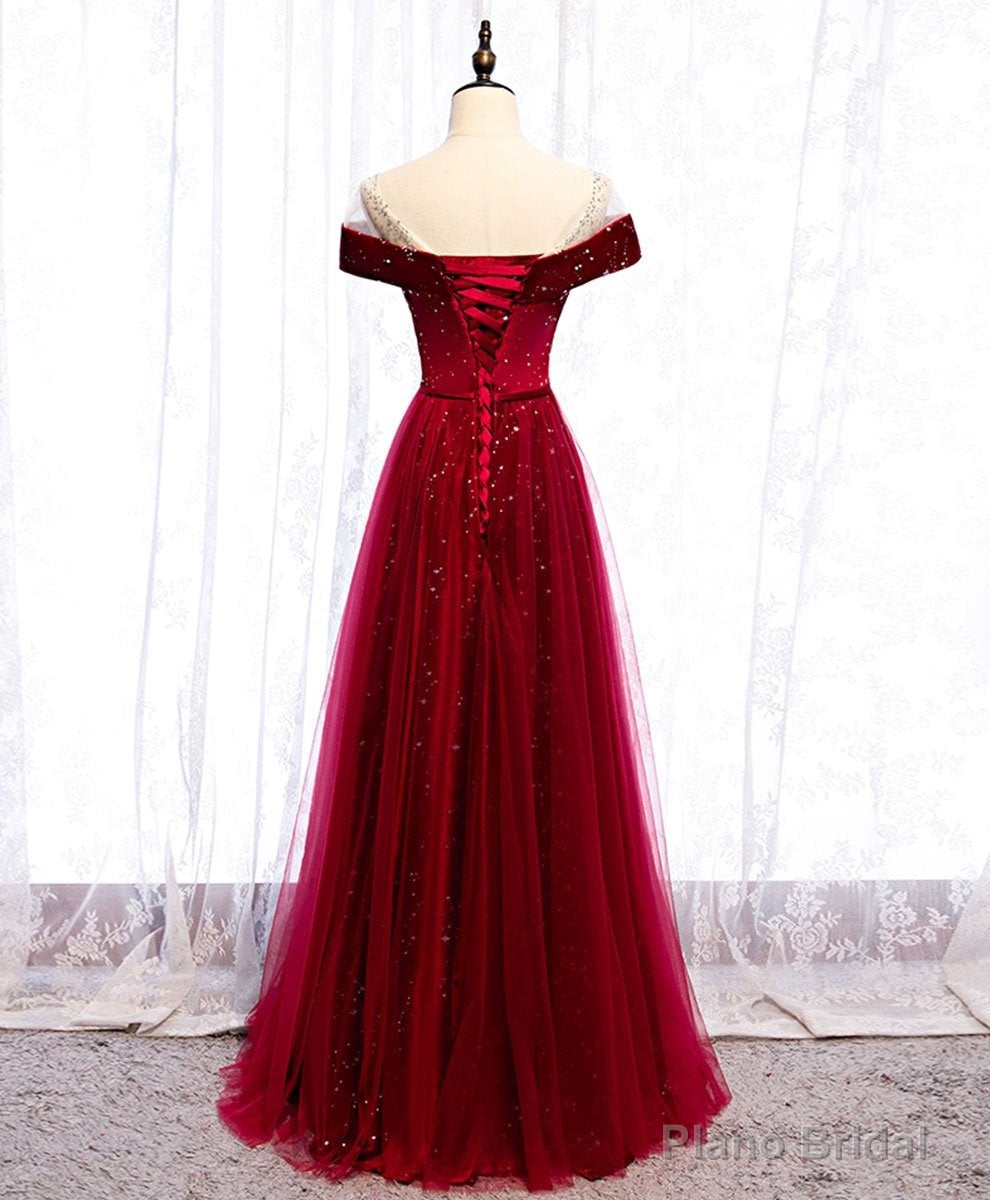 Wine Red Tulle with Velvet Long Party Dress, Wine Red Formal Dress Prom Dress Secondary image