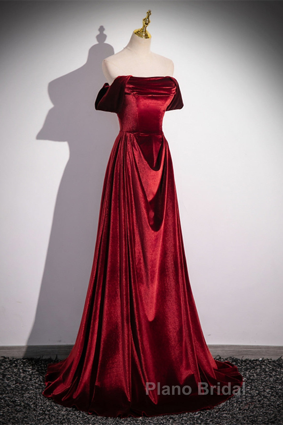 Wine Red Velvet Floor Length Long Formal Dresses, A-Line Velvet Bridesmaid Dresses Secondary image