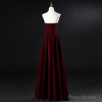 Wine Red Velvet Floor Length Long Prom Dress, Dark Red Party Dress