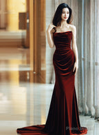 Wine Red Velvet Long Formal Dress Evening Dress, Wine Red Prom Dress