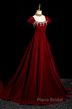 Wine Red Velvet Long Formal Dresses With Beadings, Wine Red Formal Prom Dresses