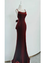 Wine Red Velvet Long Party Dresses, Mermaid Open Back Long Formal Prom Dresses