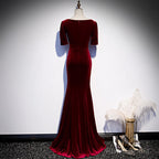 Wine Red Velvet Mermaid Long Evening Party Dresses, Dark Red Velvet Formal Dresses