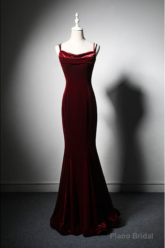 Wine Red Velvet Mermaid Wedding Party Dresses, Wine Red Formal Dresses Secondary image