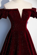 Wine Red Velvet Off Shoulder Long Formal Evening Gown, Wine Red Formal Prom Dresses