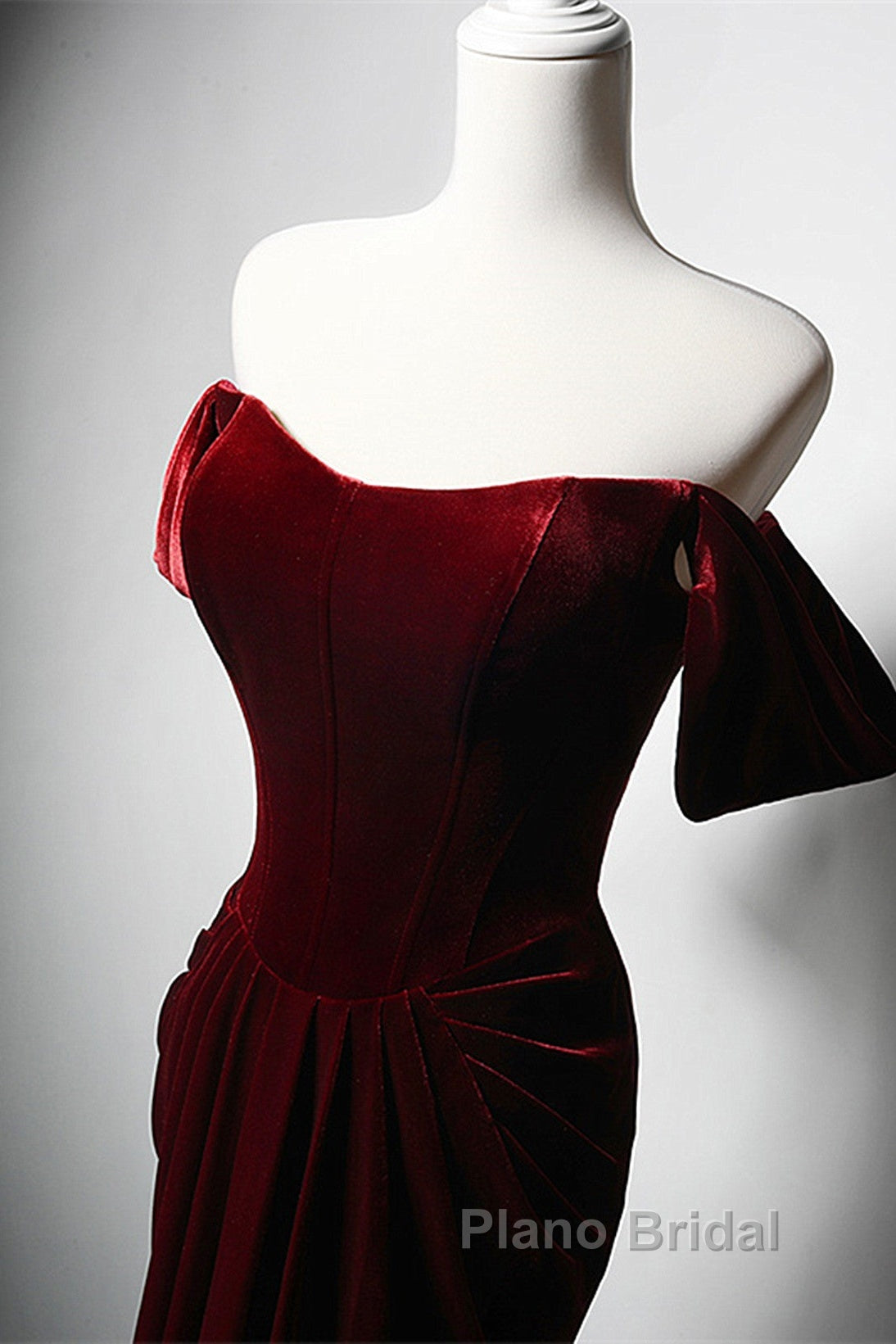 Wine Red Velvet Off Shoulder Long Mermaid Formal Prom Dresses, Wine Red Velvet Eveing Dresses Secondary image