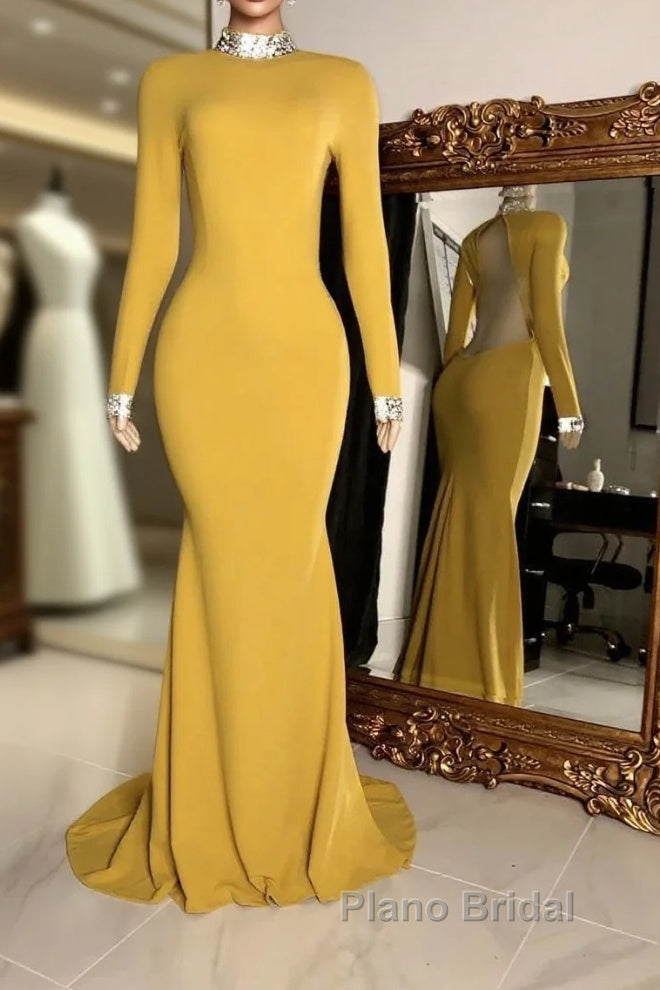 Winter Wedding Guest Dresses Long Sleeves High Neck Yellow Formal Prom Dresses Main image