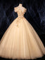 With 28 Colors Available. Champagne Ball Gown Tulle Appliques Off the Shoulder Quinceanera Dress