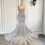 Women Silver Long Mermaid Formal Prom Dresses Sexy Sheer Mesh Luxury Sparkly Handmade Diamond Black Girl Formal Prom Formal Gala Gowns