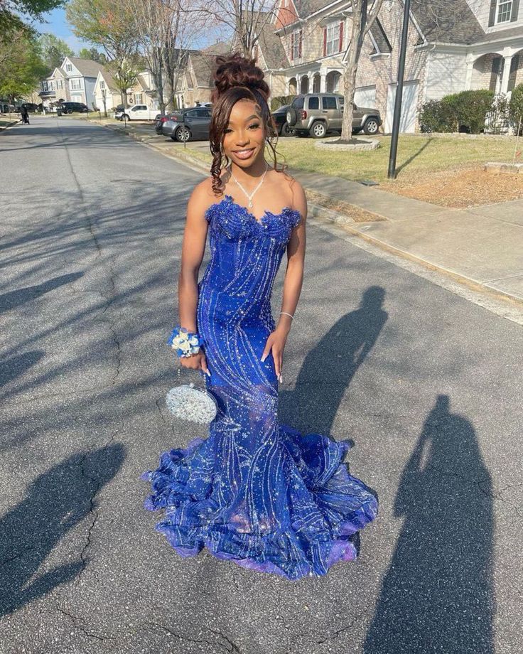 Women'S Mermaid Formal Prom Dresses, Sweetheart Sequin Royal Blue Birthday Party Dresses Secondary image