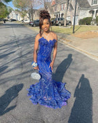 Women'S Mermaid Formal Prom Dresses, Sweetheart Sequin Royal Blue Birthday Party Dresses