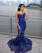 Women'S Mermaid Formal Prom Dresses, Sweetheart Sequin Royal Blue Birthday Party Dresses