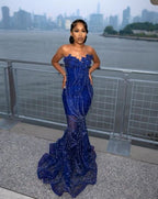 Women'S Mermaid Formal Prom Dresses, Sweetheart Sequin Royal Blue Birthday Party Dresses