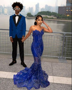 Women'S Mermaid Formal Prom Dresses, Sweetheart Sequin Royal Blue Birthday Party Dresses