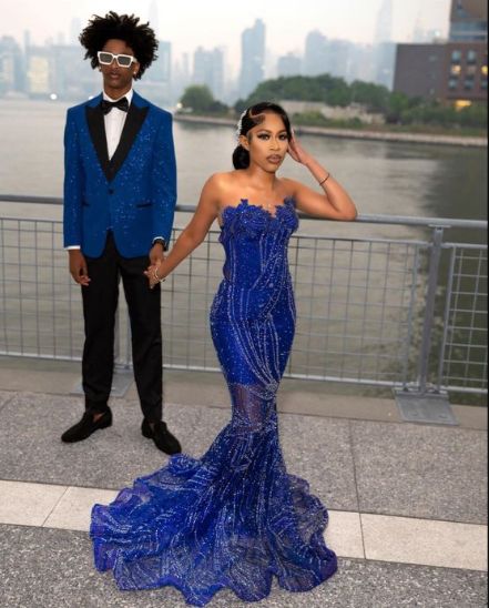 Women'S Mermaid Formal Prom Dresses, Sweetheart Sequin Royal Blue Birthday Party Dresses